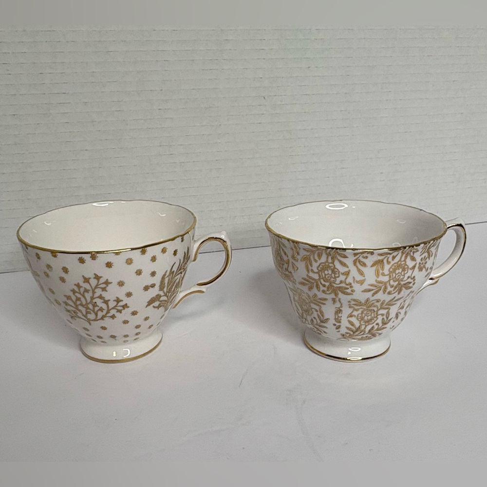 Royal Malvern Bone China Tea Cups Gold Patterned Made in England Cups Only